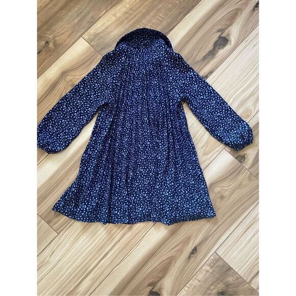 Tahari Girls Navy Blue Longsleeve Pleated Button Up Floral Dress - 4 - Picture 5 of 7